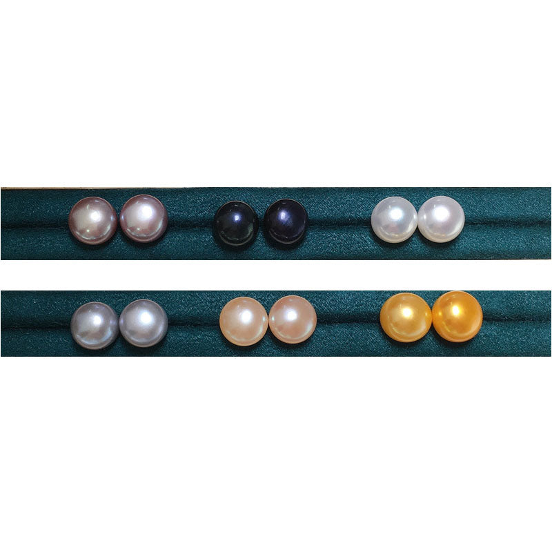 Black Round Freshwater Pearl Stud Earrings