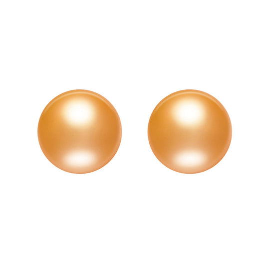 Gold Round Freshwater Pearl Stud Earrings