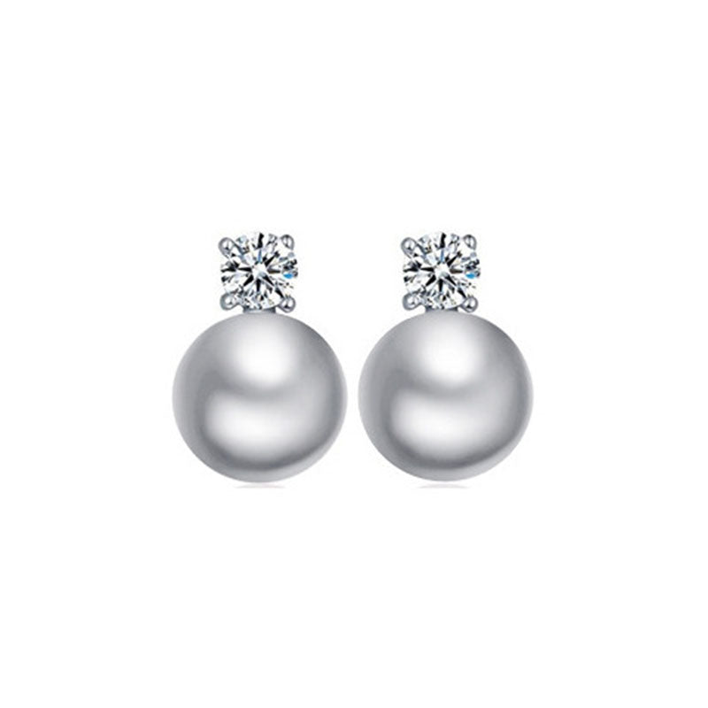 Gray Round Freshwater Pearl Diamond Stud Earrings