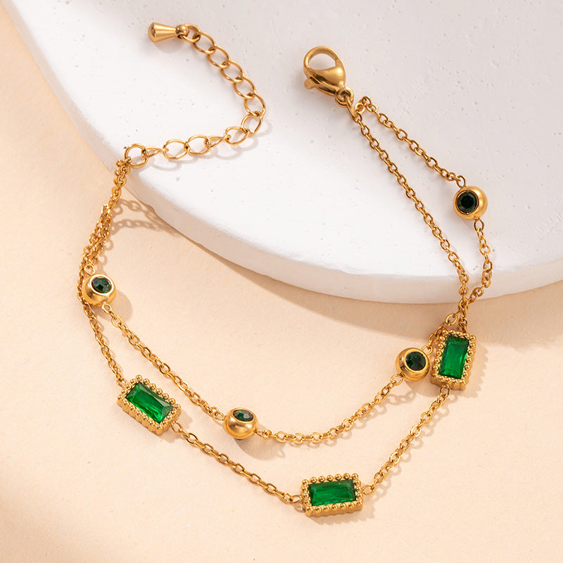 Emerald Baguette Double Chain Bracelet