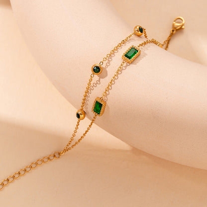 Emerald Baguette Double Chain Bracelet