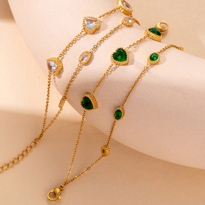 Emerald Lover Heart Double Chain Bracelet