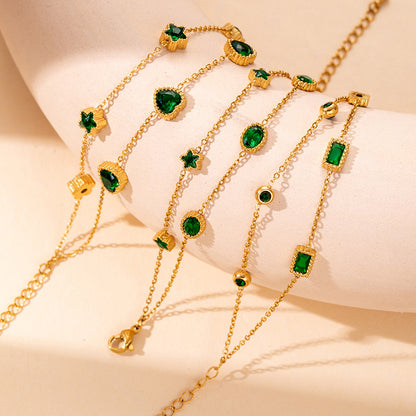 Emerald Lover Heart Star Double Chain Bracelet