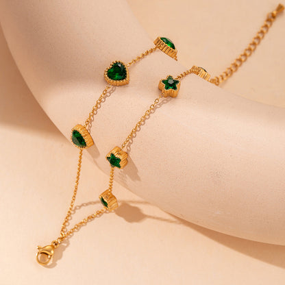 Emerald Lover Heart Star Double Chain Bracelet