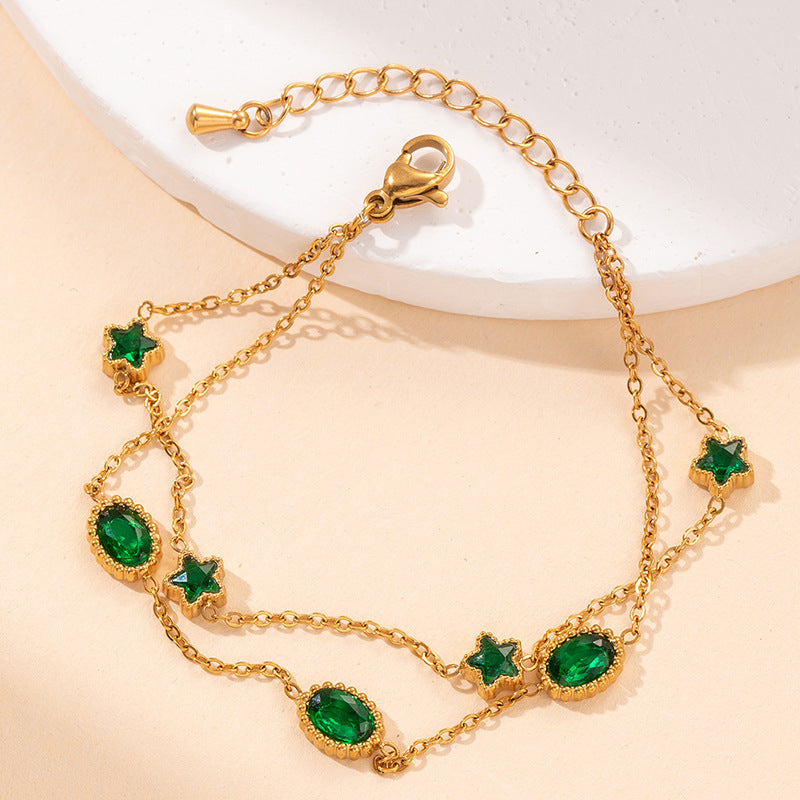 Emerald Star Oval Sapphire Double Chain Bracelet