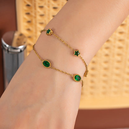 Emerald Star Oval Sapphire Double Chain Bracelet