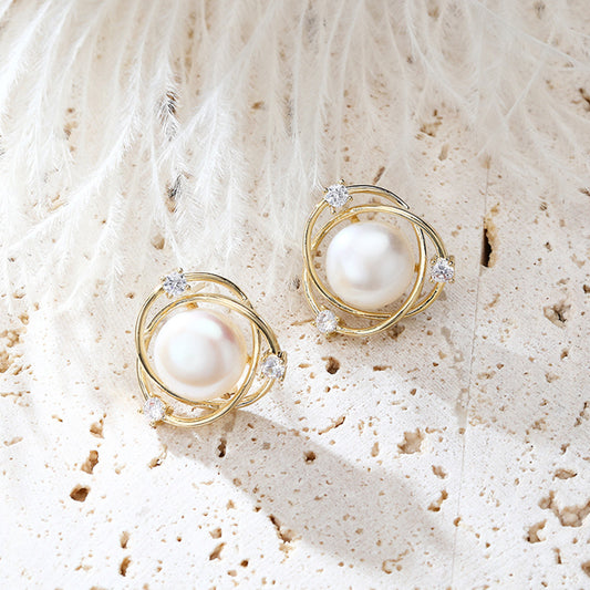 Cosmic Zirconia-Encrusted Freshwater Pearl Earrings