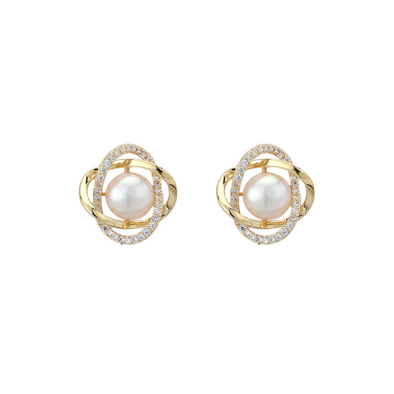 Satellite Micropaved zirconia freshwater pearl earrings