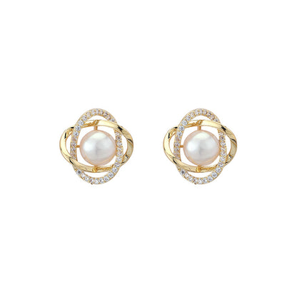 Satellite Micropaved zirconia freshwater pearl earrings