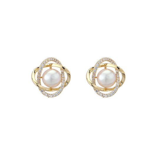 Satellite Micropaved zirconia freshwater pearl earrings