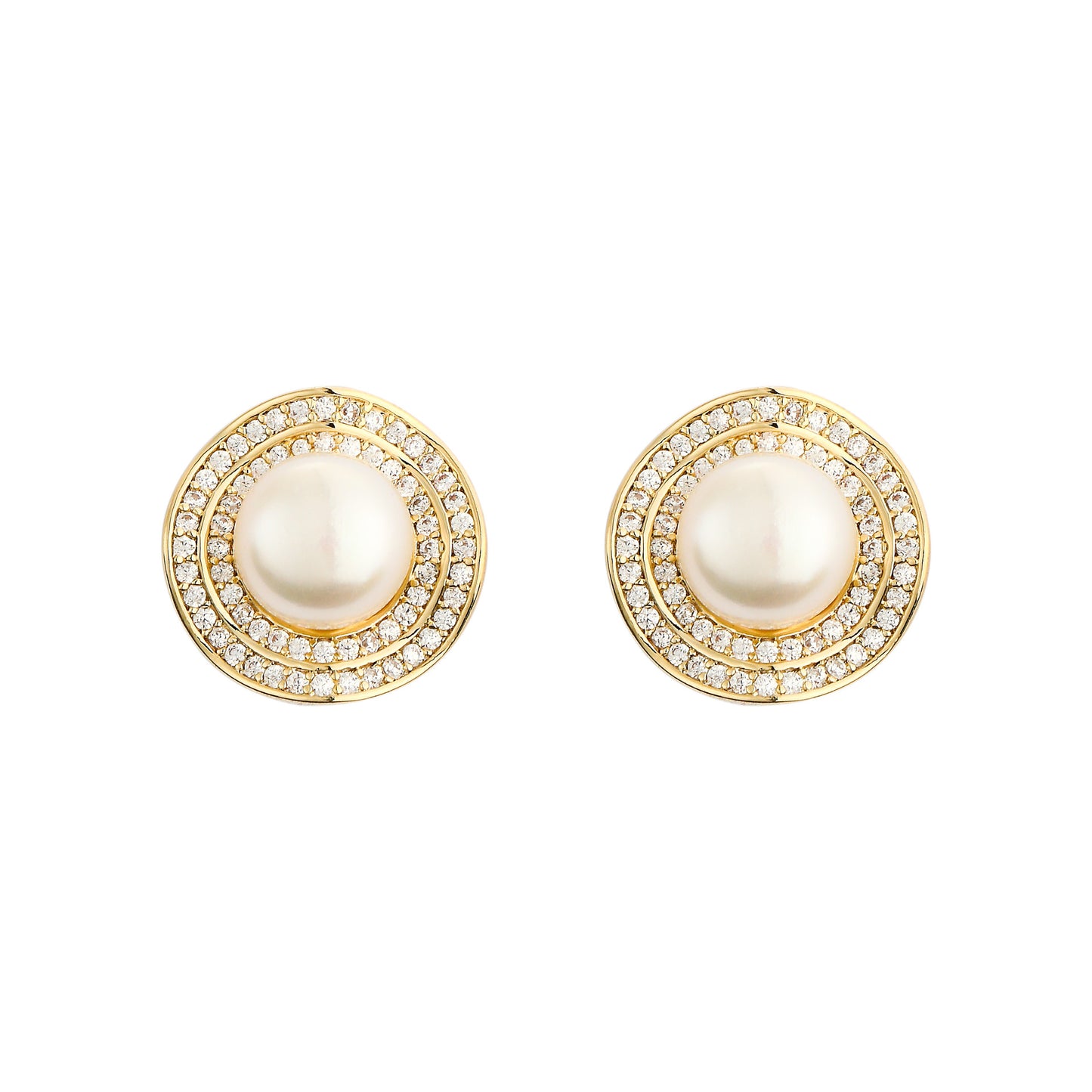 Eclipse Micropave Zirconia and Pearl Stud Earrings