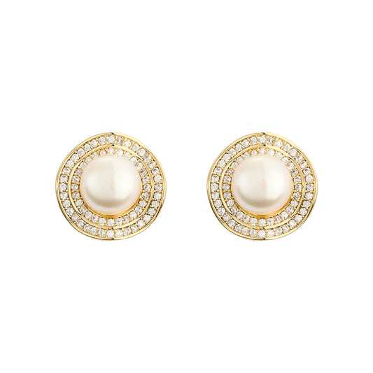 Eclipse Micropave Zirconia and Pearl Stud Earrings