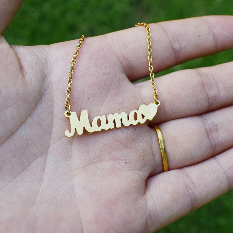 MAMA LOVE Heart Block Name Necklace