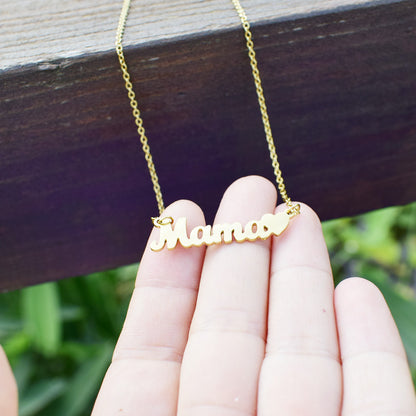 MAMA LOVE Heart Block Name Necklace