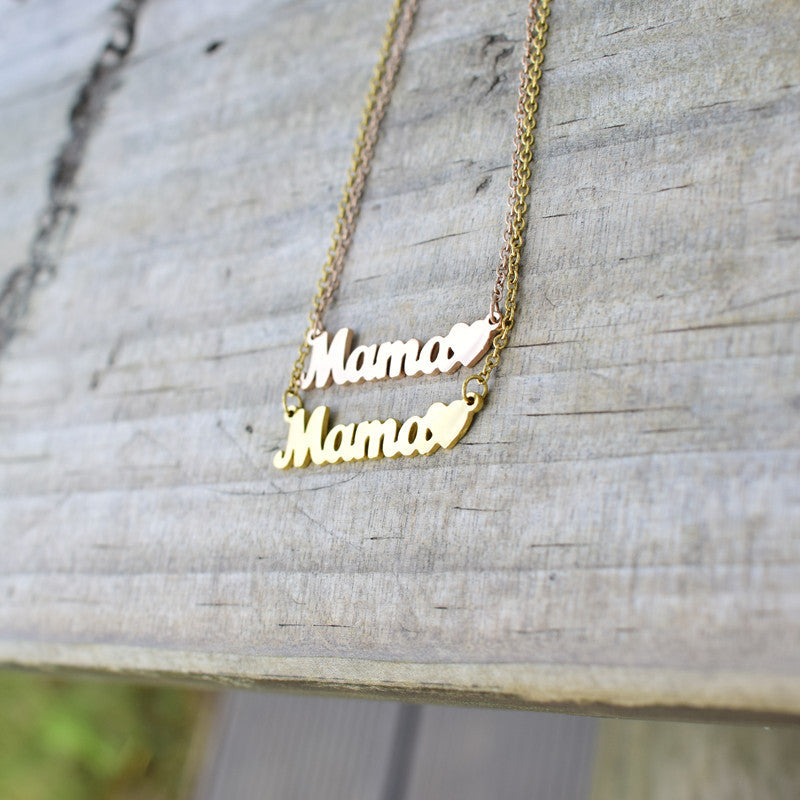 MAMA LOVE Heart Block Name Necklace