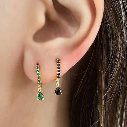 Classic Black Teardrop Solitaire Huggie Earrings