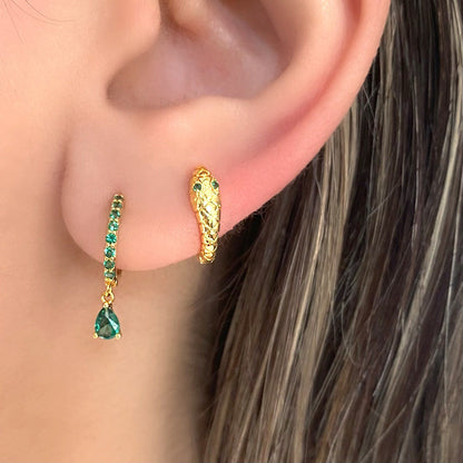 Classic Emerald Teardrop Solitaire Huggie Earrings