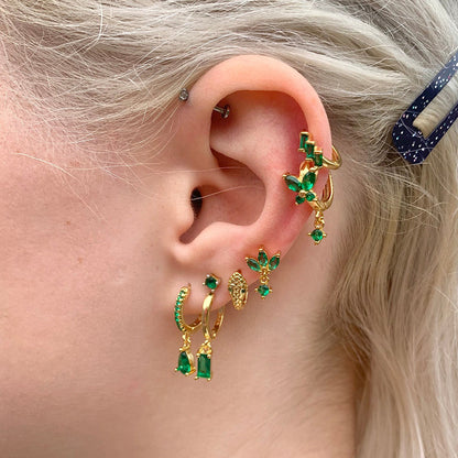 Classic Emerald Teardrop Solitaire Huggie Earrings