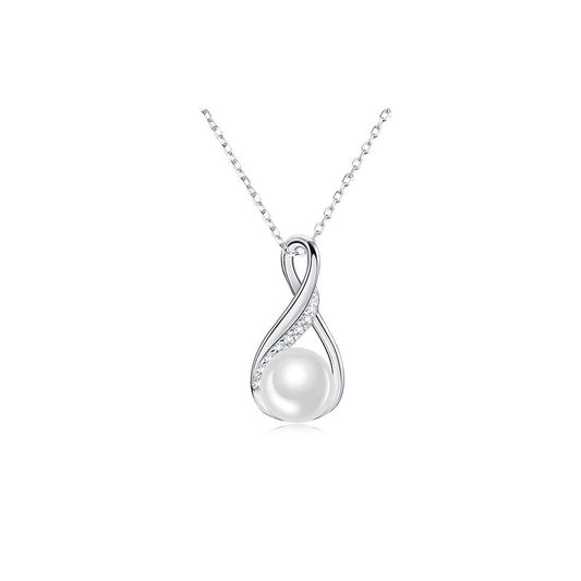 Freshwater Pearl Raindrop Twist  Pave Pendent Necklace