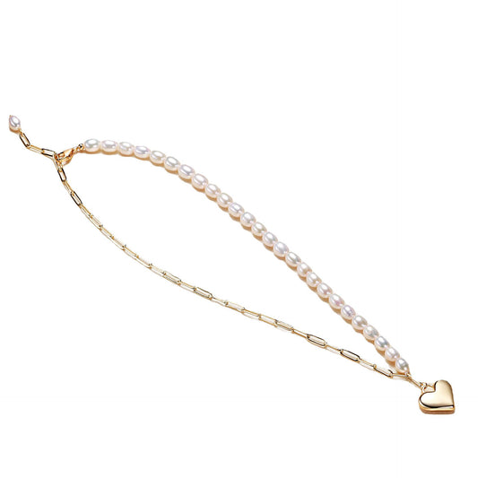 Classic Freshwater Pearl Link Heart  Necklace