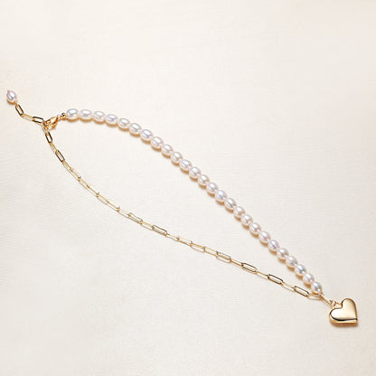 Classic Freshwater Pearl Link Heart  Necklace