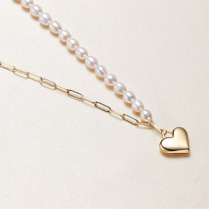 Classic Freshwater Pearl Link Heart  Necklace