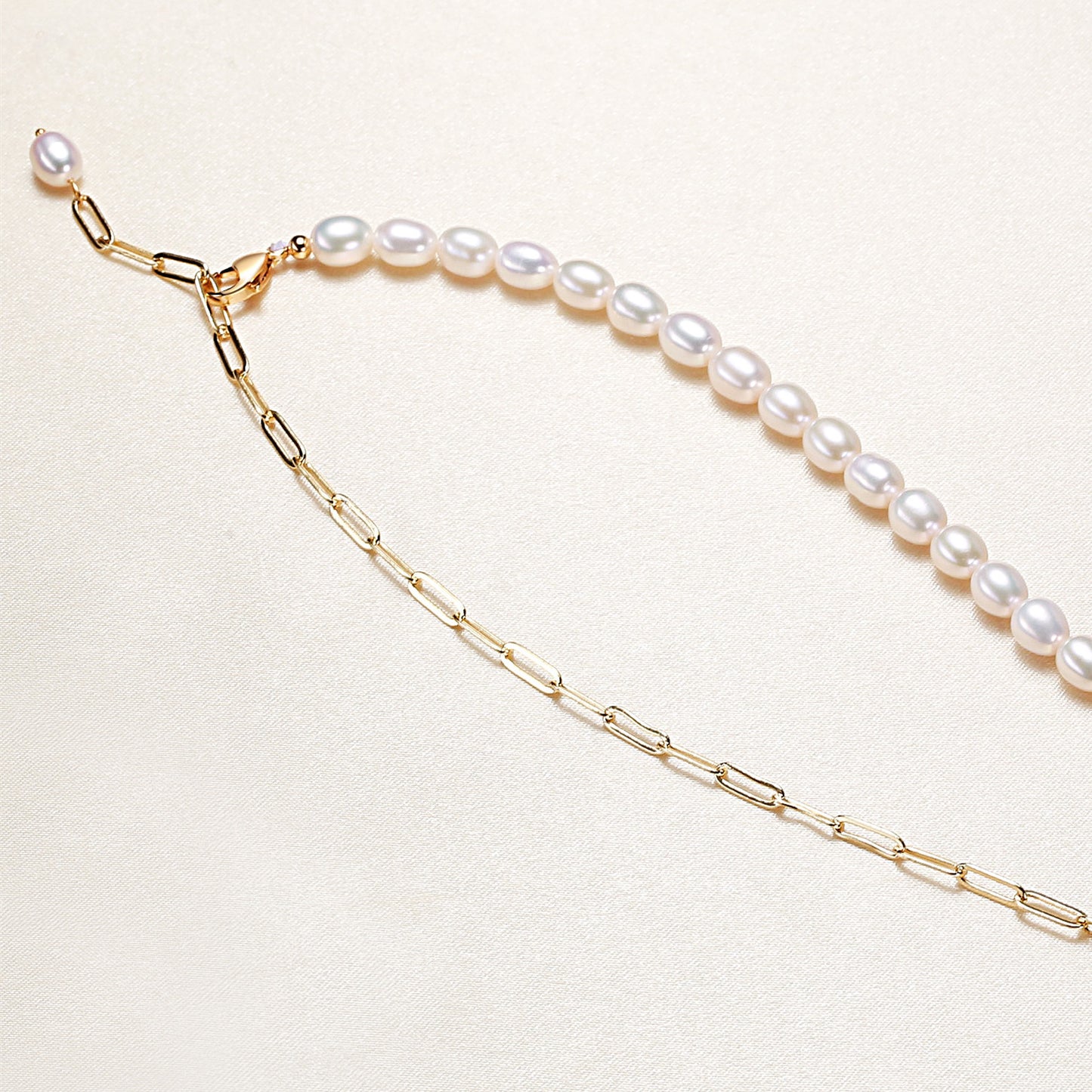 Classic Freshwater Pearl Link Heart  Necklace