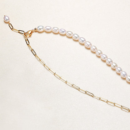 Classic Freshwater Pearl Link Heart  Necklace