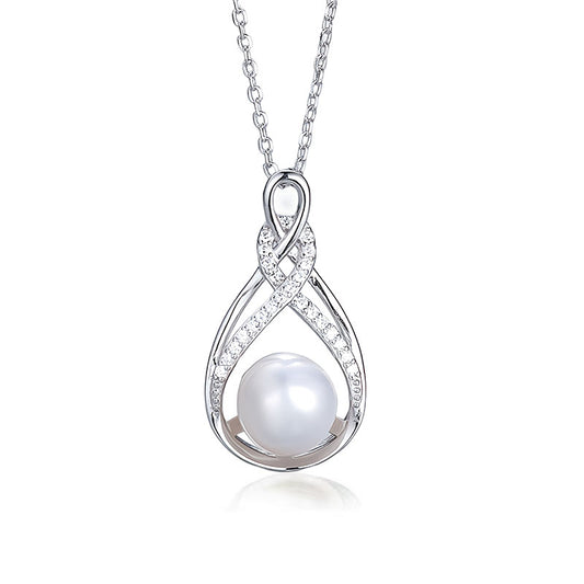 Freshwater Pearl Raindrop Double Twist  Pave Pendent Necklace