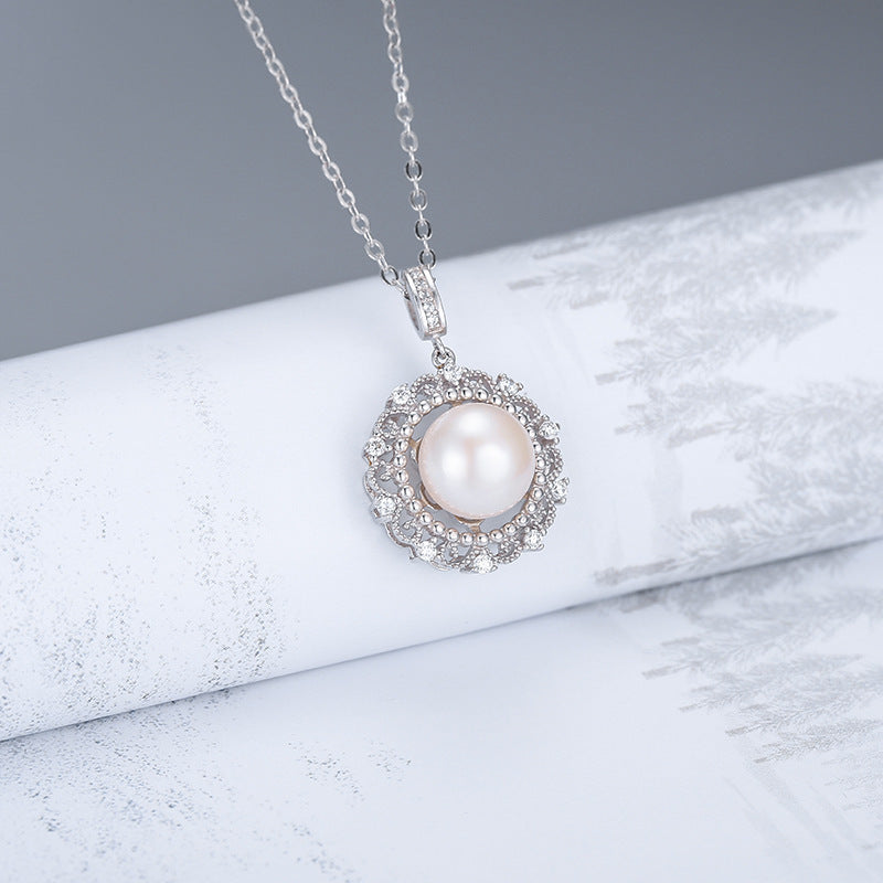 Freshwater Pearl Circle Pave Pendent Necklace