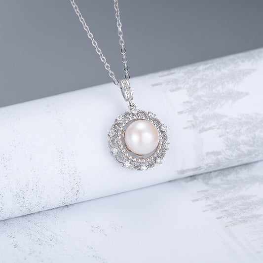 Freshwater Pearl Circle Pave Pendent Necklace