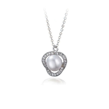 Freshwater Pearl Petal Pave Pendent Necklace