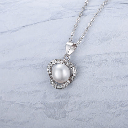 Freshwater Pearl Petal Pave Pendent Necklace