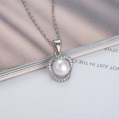 Freshwater Pearl Petal Pave Pendent Necklace