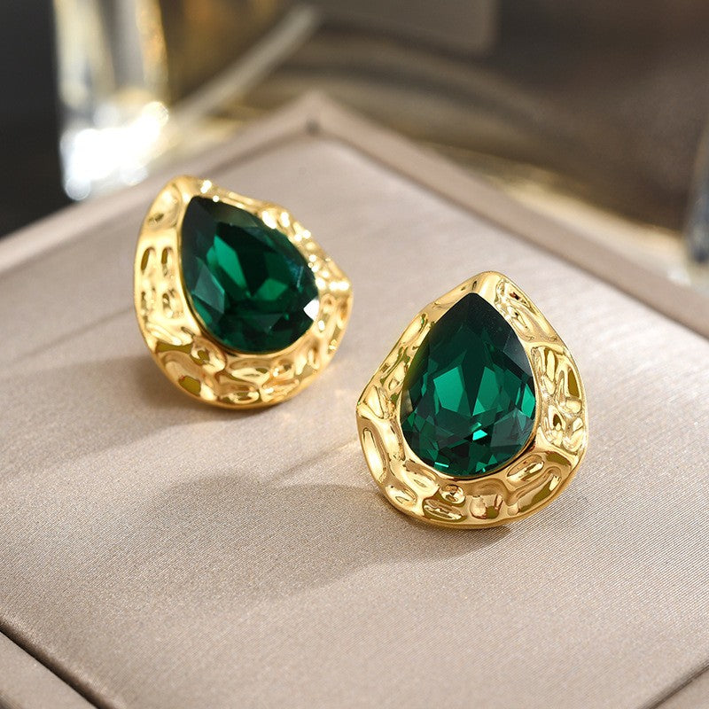 Emerald Raindrop Stud Earrings