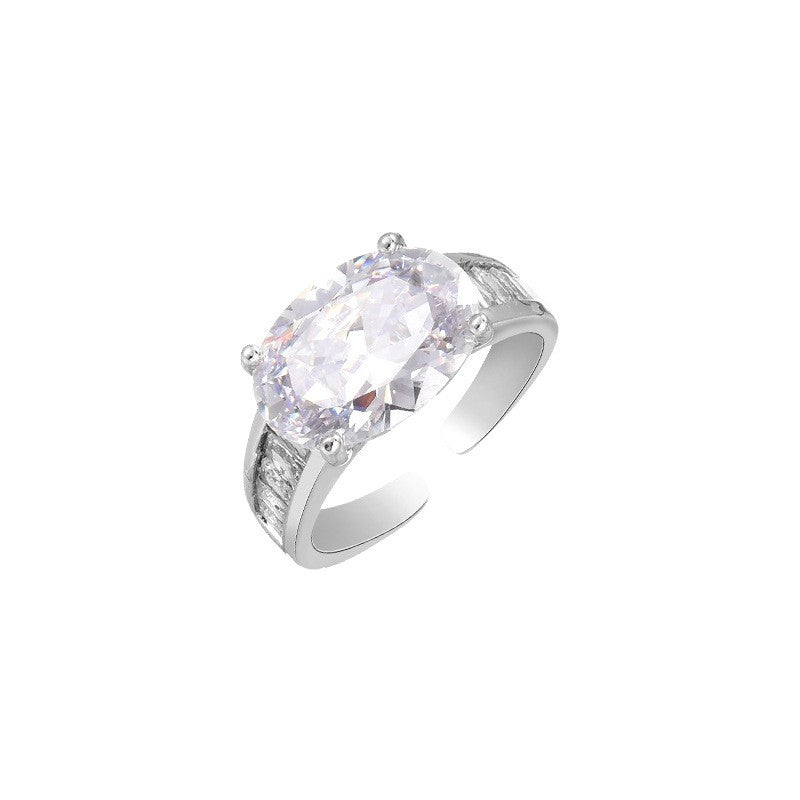 Oval Crystal Open Ring