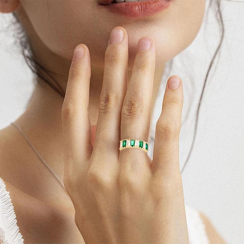 Emerald Baguette Gold Open Ring