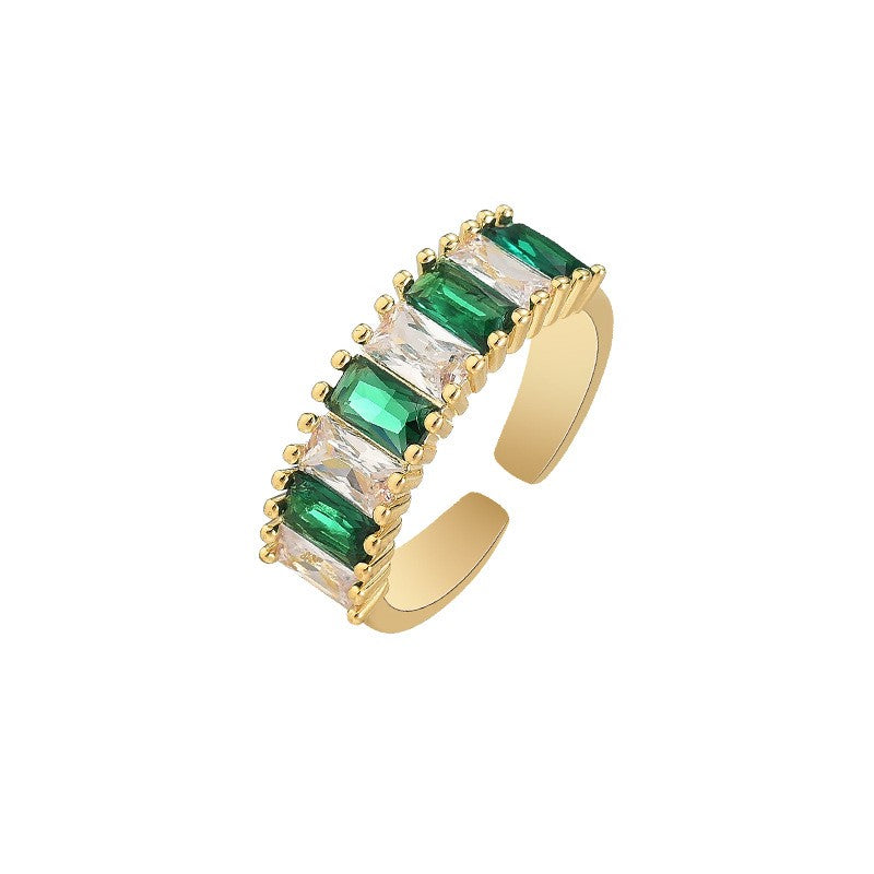 Emerald Baguette Gold Open Ring