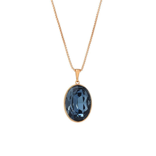 Blue Oval Crystal Pendent Necklace