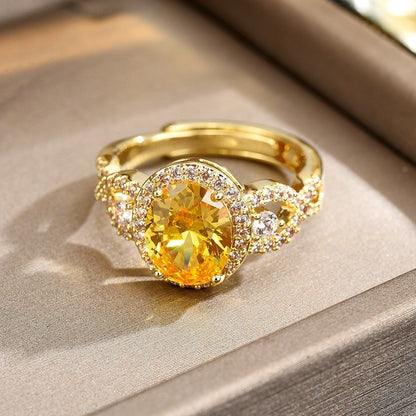 Yellow Sapphire Zirconia Gold Open Ring