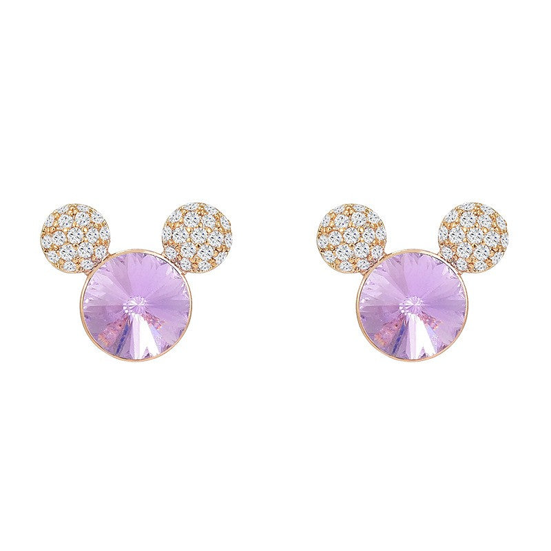 Double Round Purple Crystal Sapphire Stud Earrings