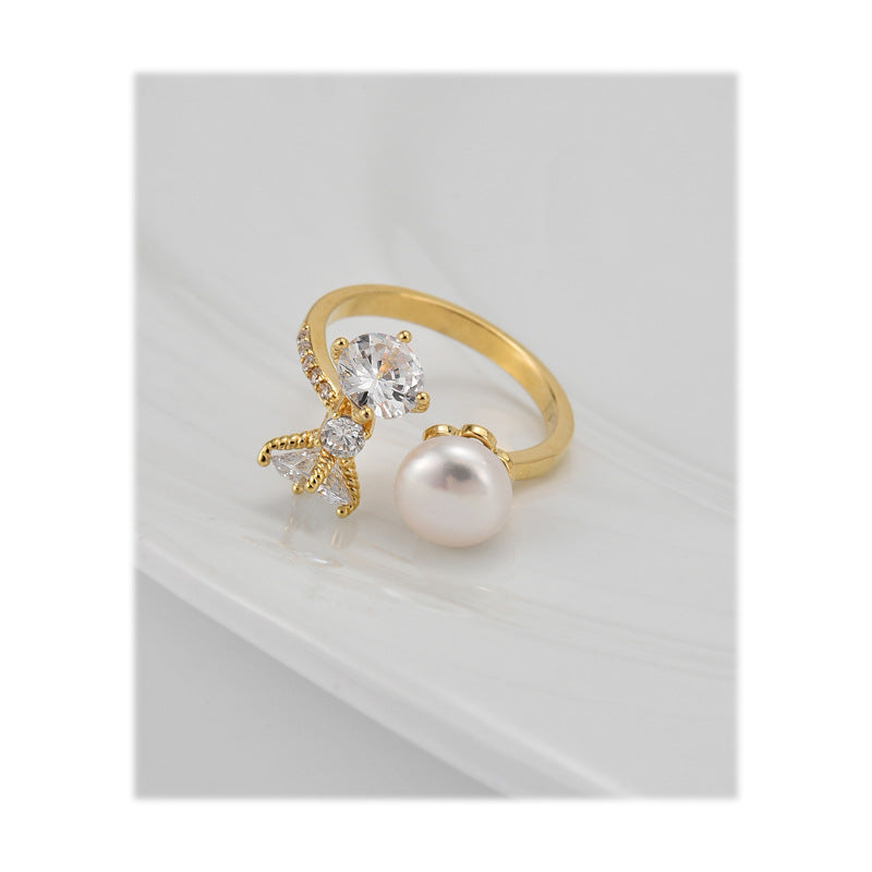 Freshwater Pearl Sapphire Mermaid Tail Open Ring