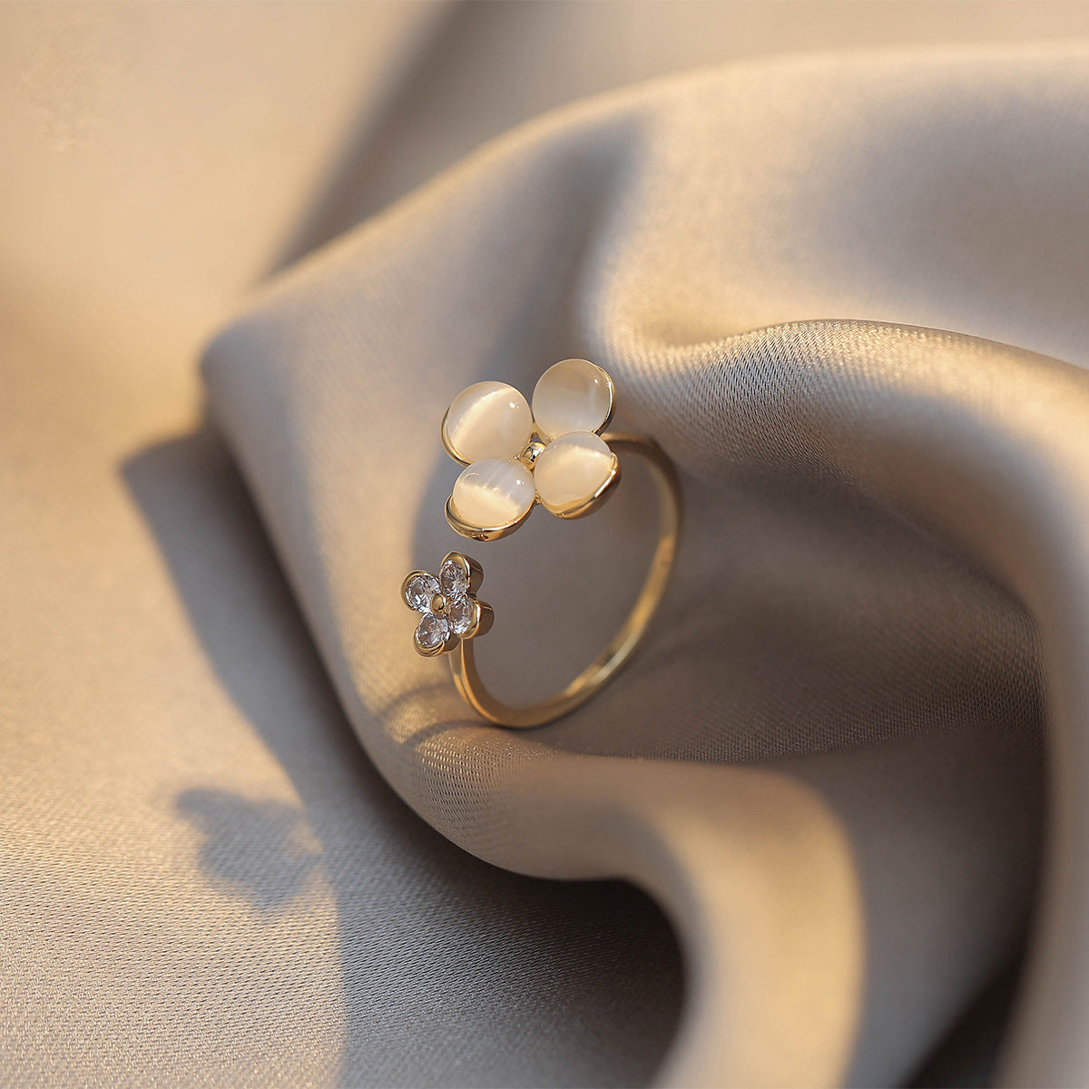 Moonstone Double Clover Open Ring