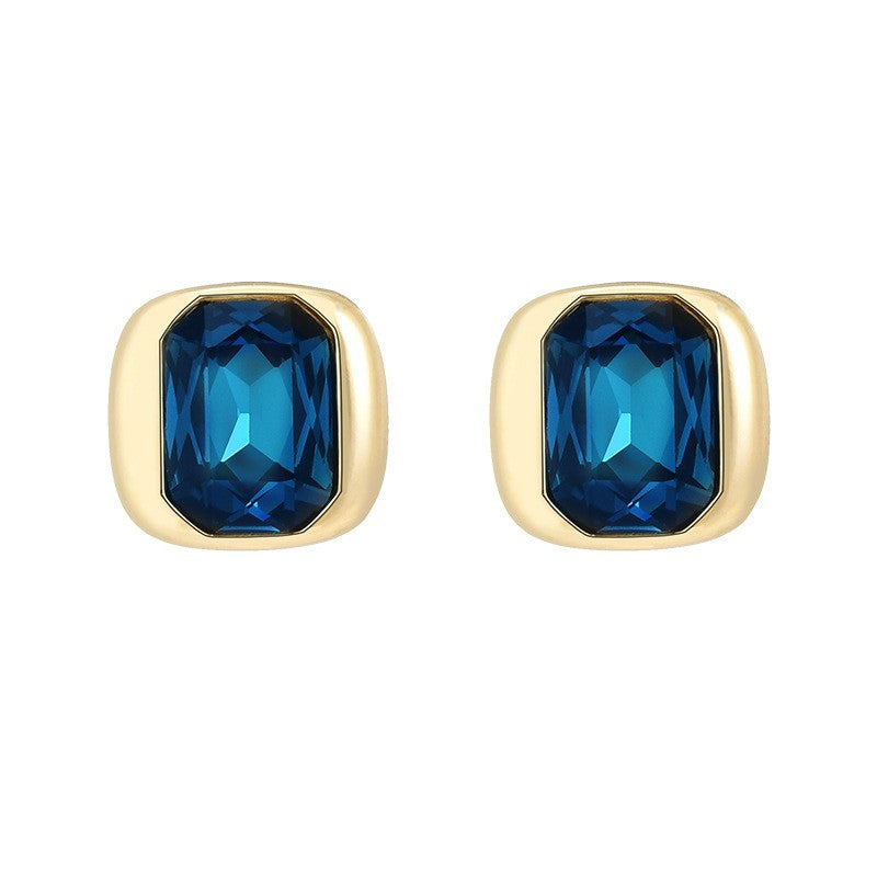 Rectangle Blue Crystal Stud Earrings