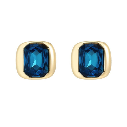 Rectangle Blue Crystal Stud Earrings