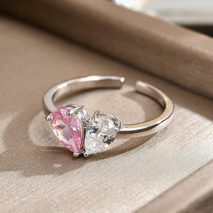 Double Zircon Heart Open Ring