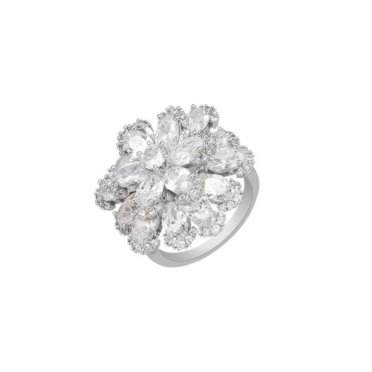 Layered Zirconia Flower Gold Open Ring