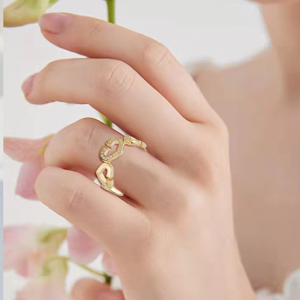 Sapphire Heart Open Gold Ring