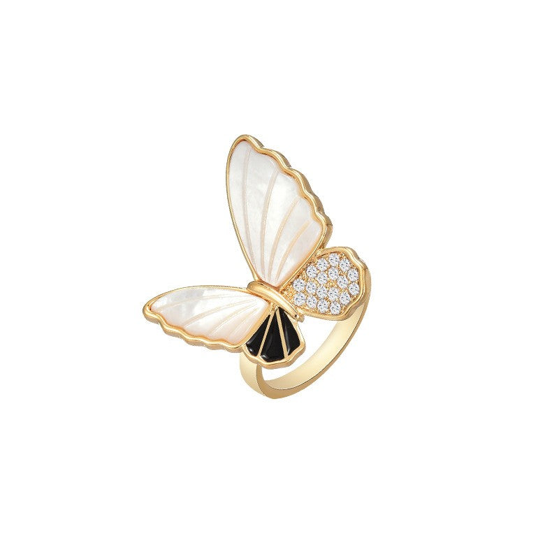 Mother of Pearl Black Butterfly Open Ring