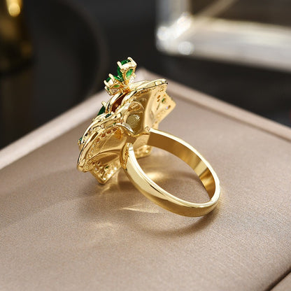 Emerald Butterfly Flower Open Ring